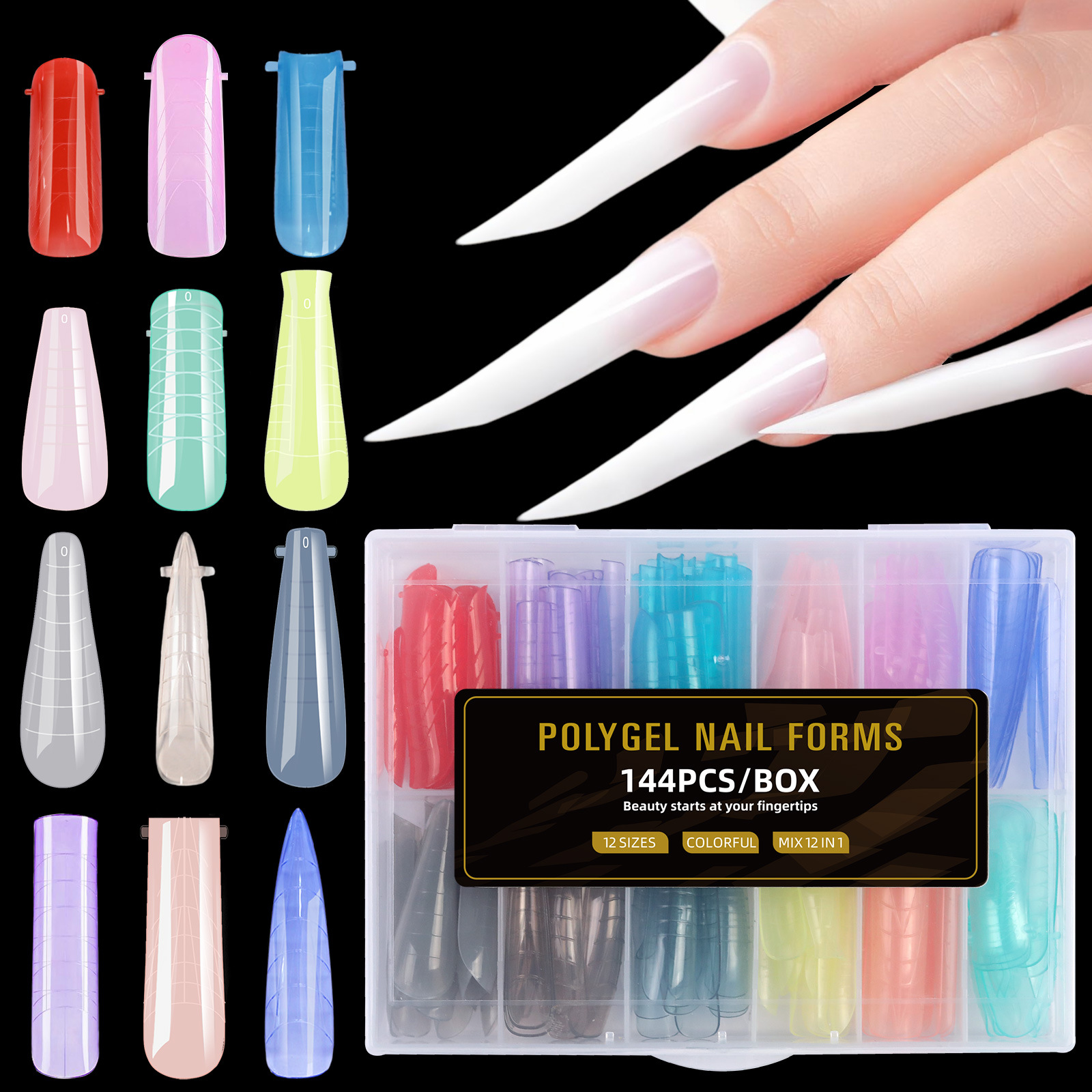 144PCS Scale Colored Crystal Extension Mold Dual Nail Form Tips